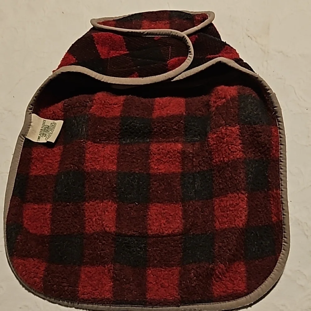 LL BEAN SWEATER FLEECE  FOR DOGS. BLACK AND RED CHECK SIZE MED